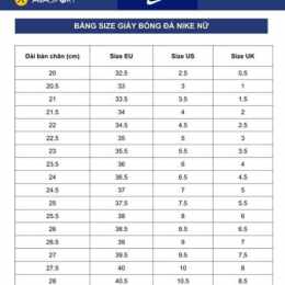 bảng size giày bóng đá nike