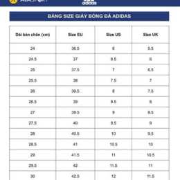 bảng size giày đá bóng adidas