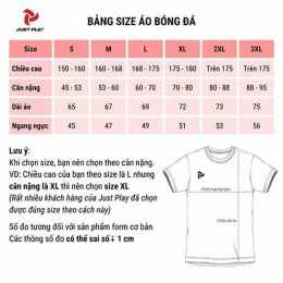 bảng size quần áo đá bóng nam