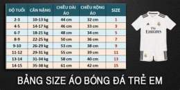 giao diện app bảng size áo bóng đá trẻ em