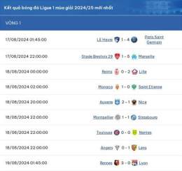 giao diện app giải bóng đá pháp ligue 1