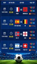 giao diện app lịch bóng đá vòng tứ kết world cup