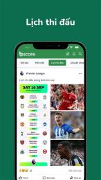 giao diện app score bóng đá